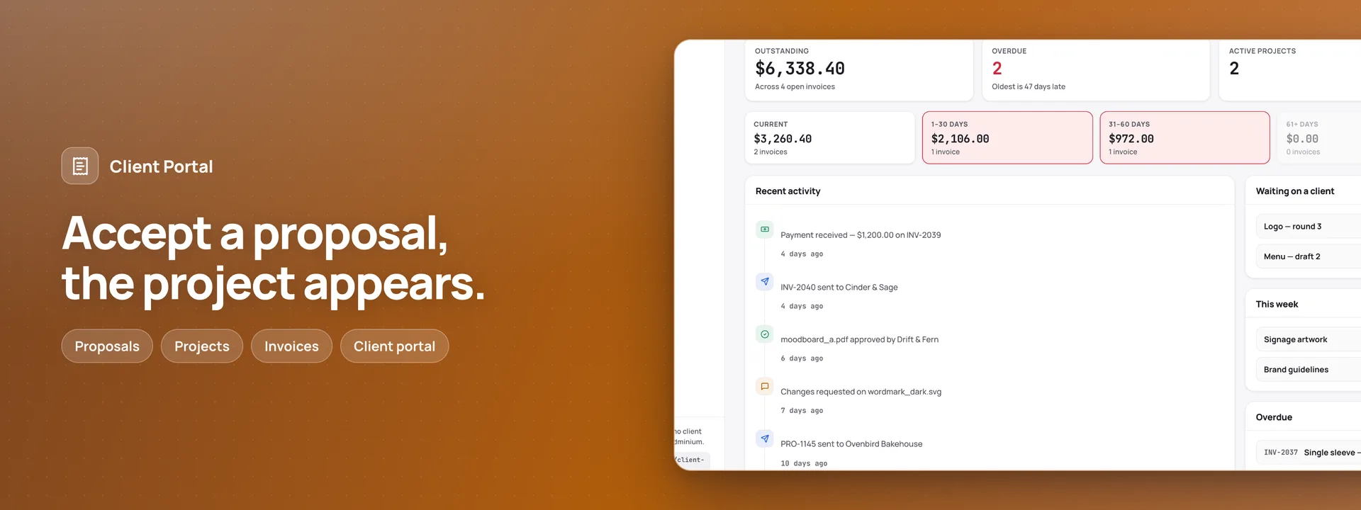 Accept a proposal, the project appears.