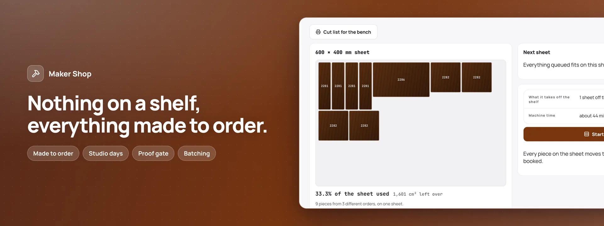 Nothing on a shelf, everything made to order.