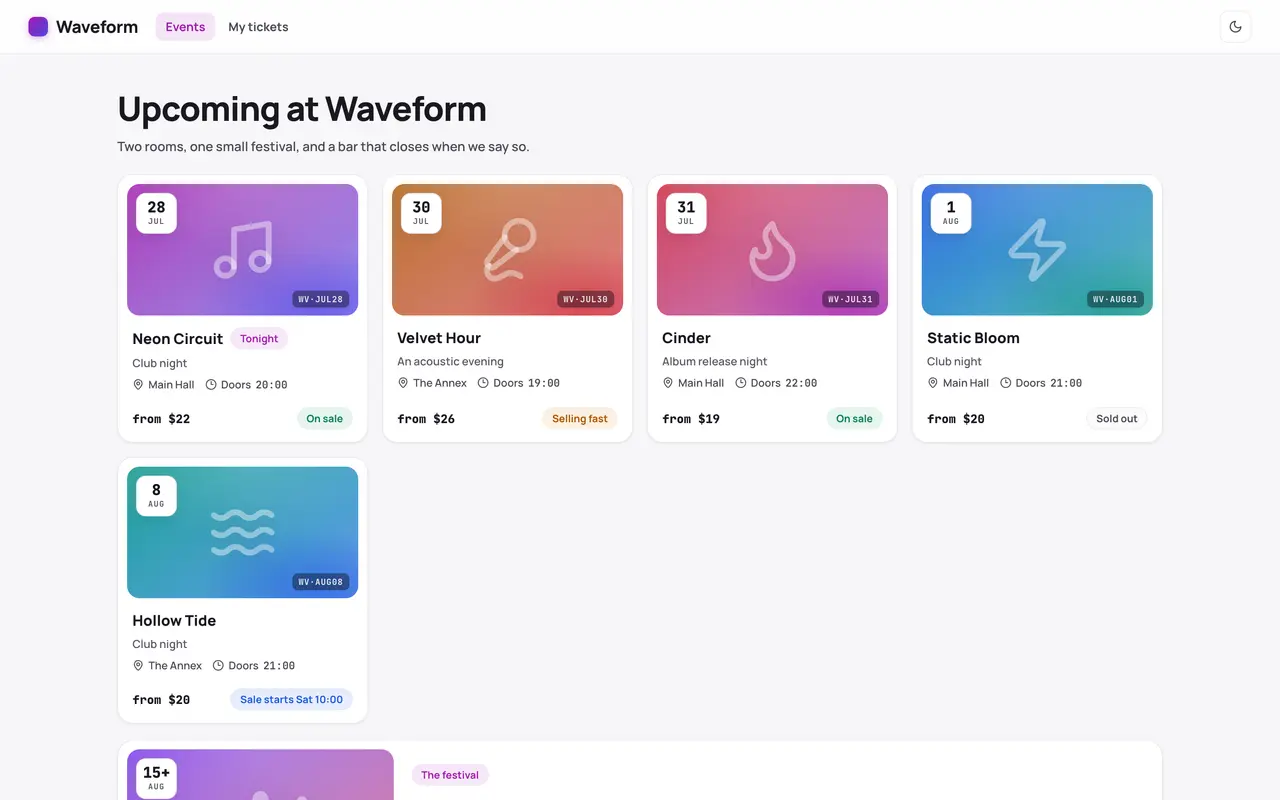 Event Ticketing — Upcoming shows